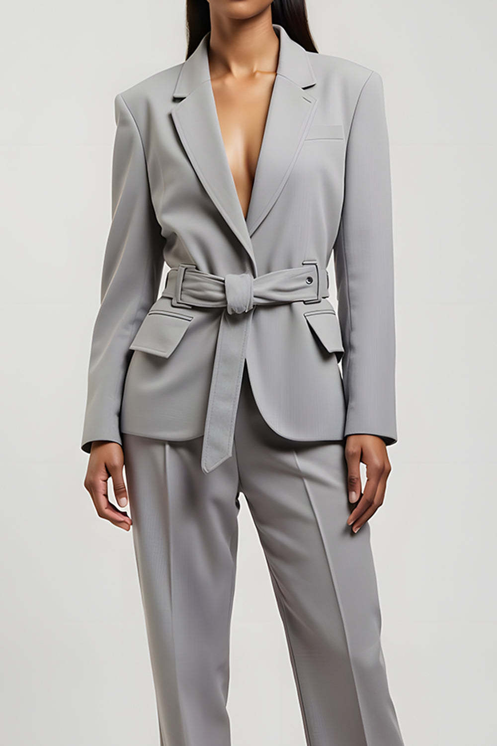 Grey 2 Piece Slim Fit Long Sleeves Notched Lapel Business Suits