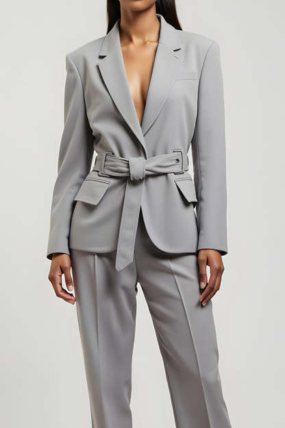 Grey 2 Piece Slim Fit Long Sleeves Notched Lapel Business Suits