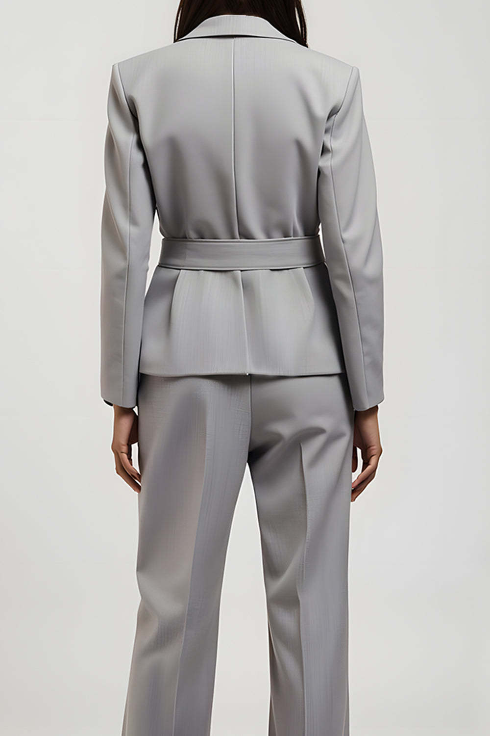 Grey 2 Piece Slim Fit Long Sleeves Notched Lapel Business Suits