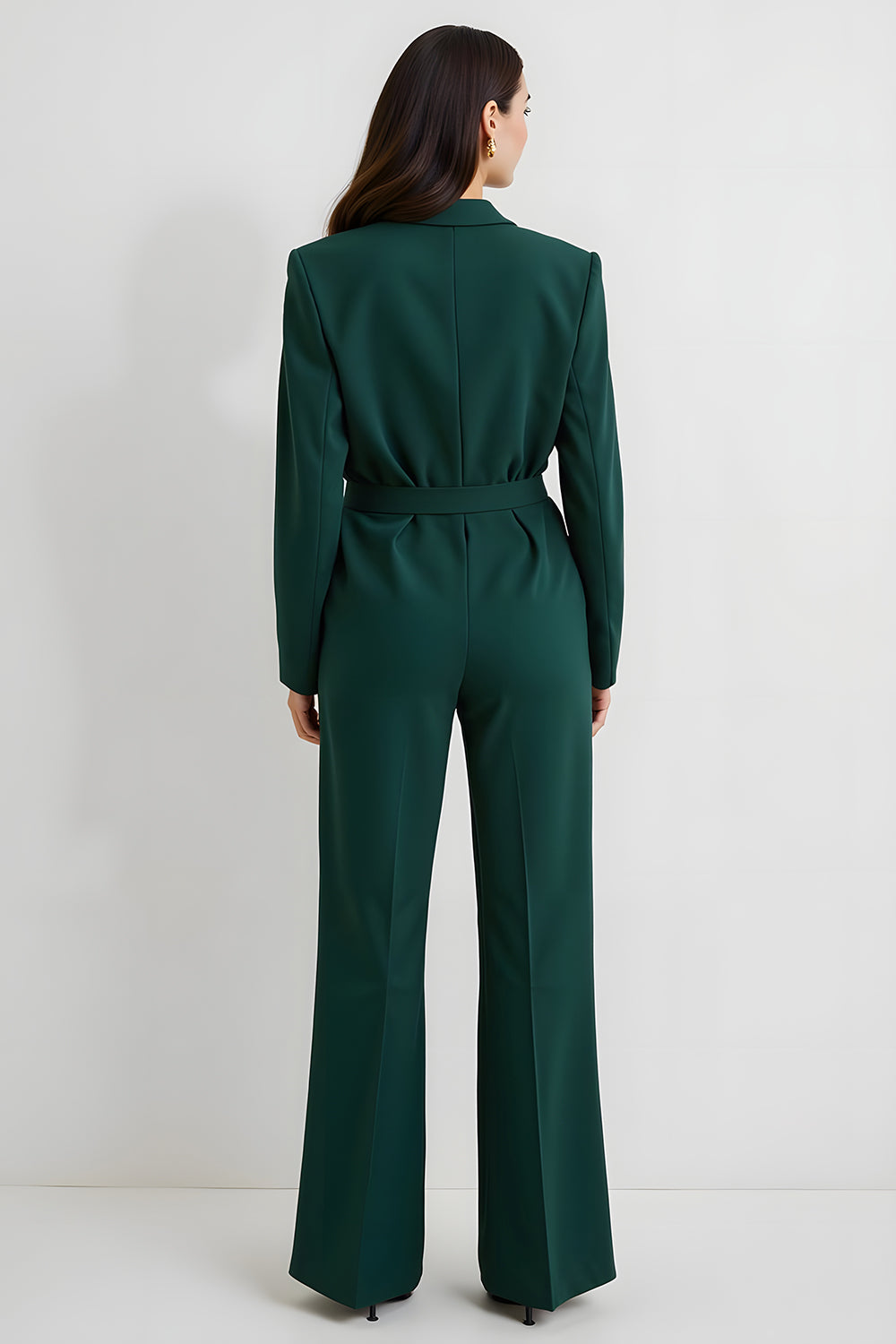 Dark Green Long Sleeves Notched Lapel Business Jumpsuits