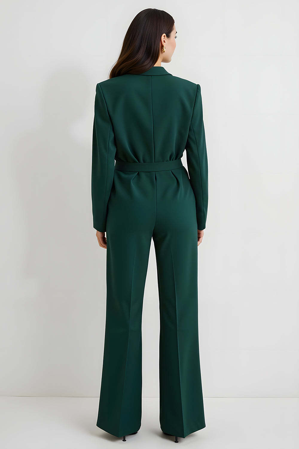 Dark Green Long Sleeves Notched Lapel Business Jumpsuits