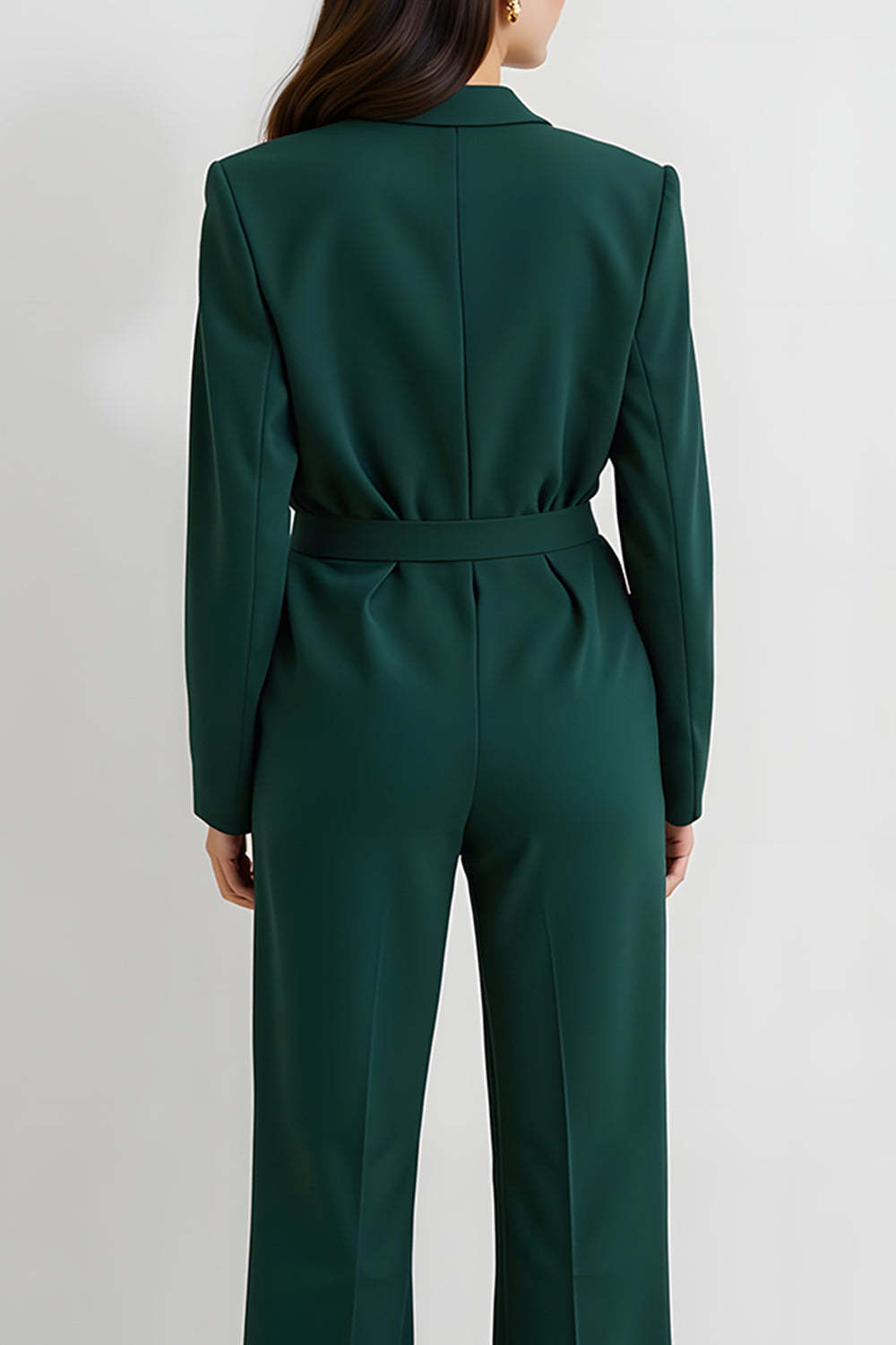 Dark Green Long Sleeves Notched Lapel Business Jumpsuits