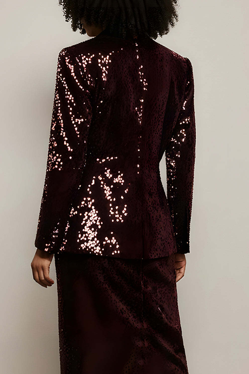 Sparkly Sequin Burgundy 2 Piece Peak Lapel Long Sleeves Prom Suits