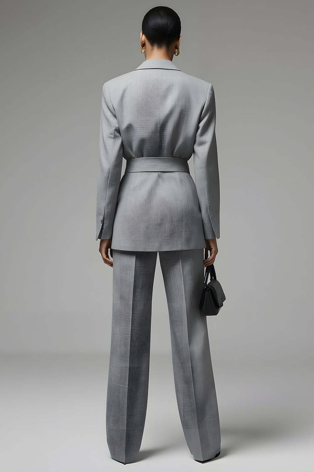 Grey 2 Piece Slim Fit Notched Lapel Long Sleeves Business Suits