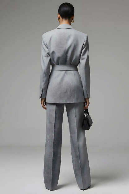 Grey 2 Piece Slim Fit Notched Lapel Long Sleeves Business Suits