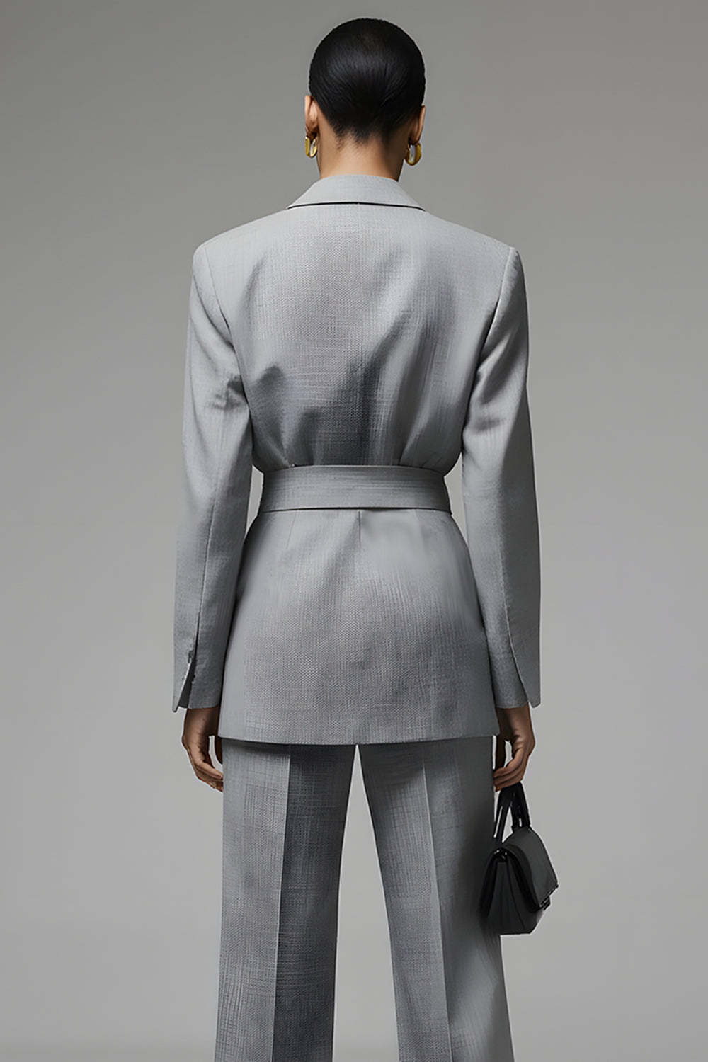 Grey 2 Piece Slim Fit Notched Lapel Long Sleeves Business Suits