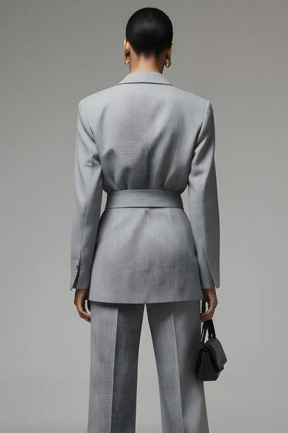 Grey 2 Piece Slim Fit Notched Lapel Long Sleeves Business Suits