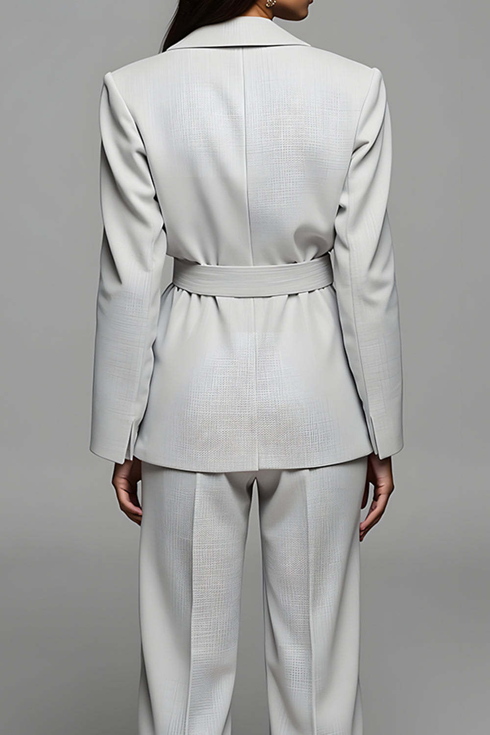 Grey 2 Piece Long Sleeves Notched Lapel Business Suits with Belt