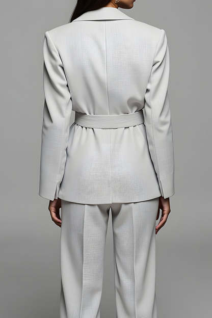 Grey 2 Piece Long Sleeves Notched Lapel Business Suits with Belt