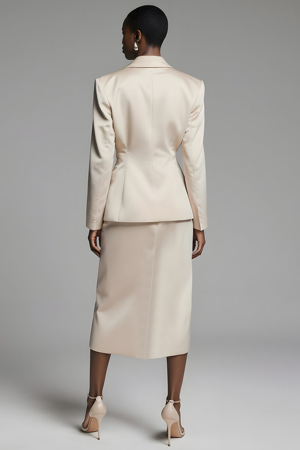 Champagne 2 Piece Long Sleeves Peak Lapel Pencil Midi Business Suits