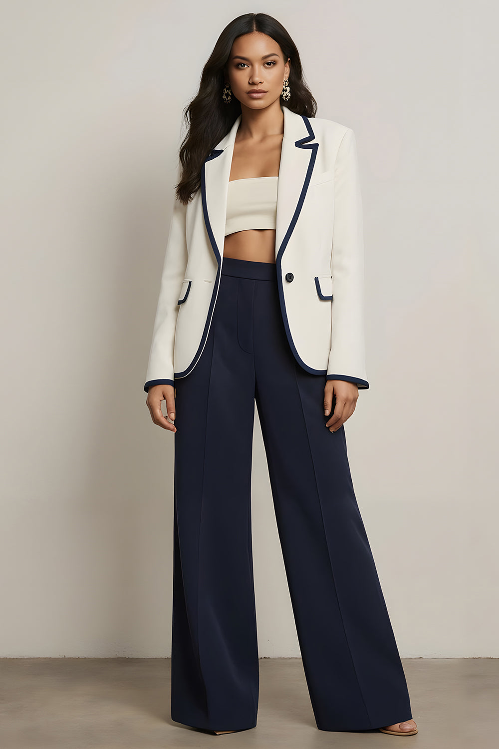 White and Blue 2 Piece Long Sleeves Notched Lapel Business Suits