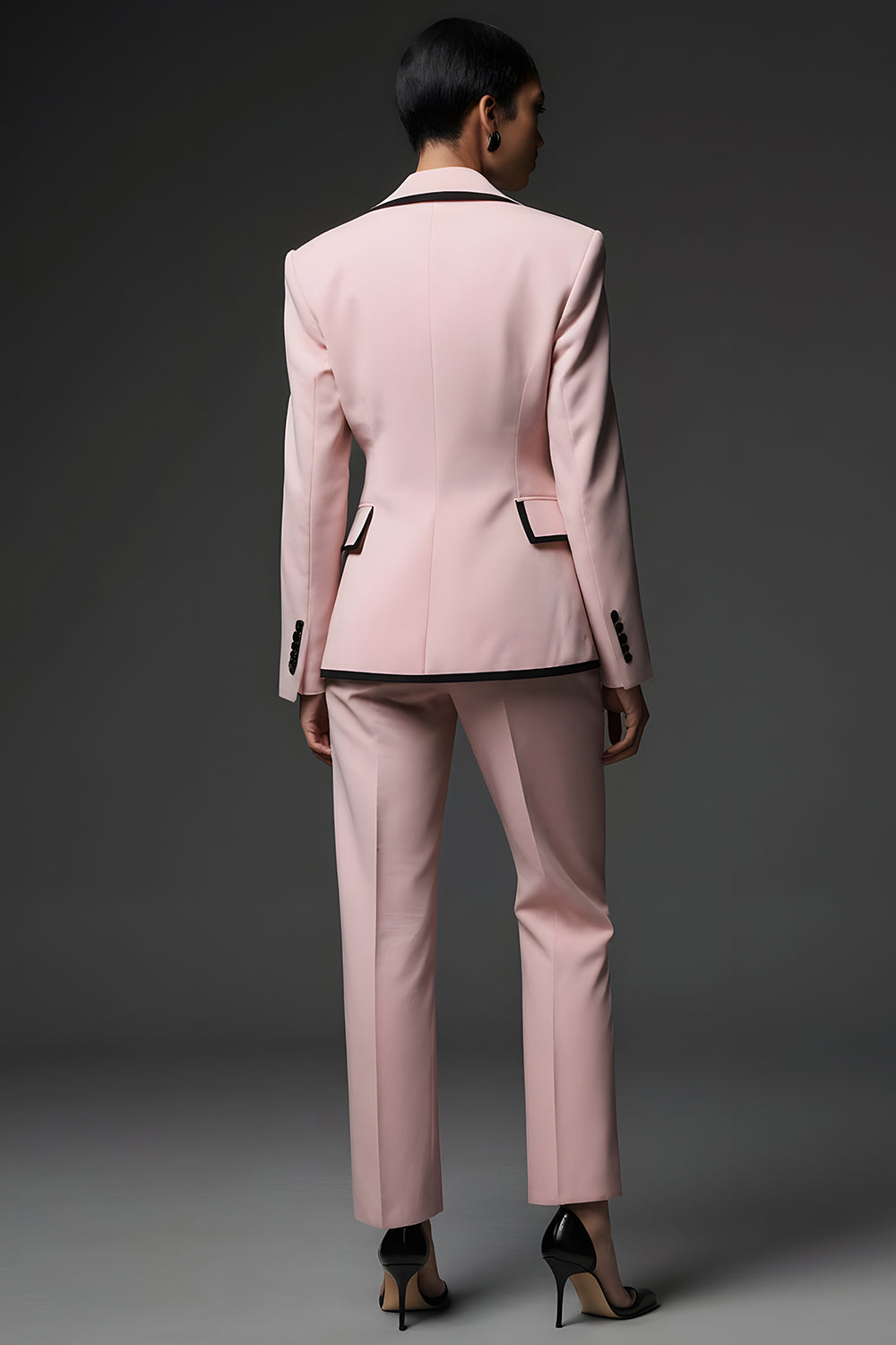 Pink Notched Lapel 2 Piece Long Sleeves Slim Fit Prom Suits