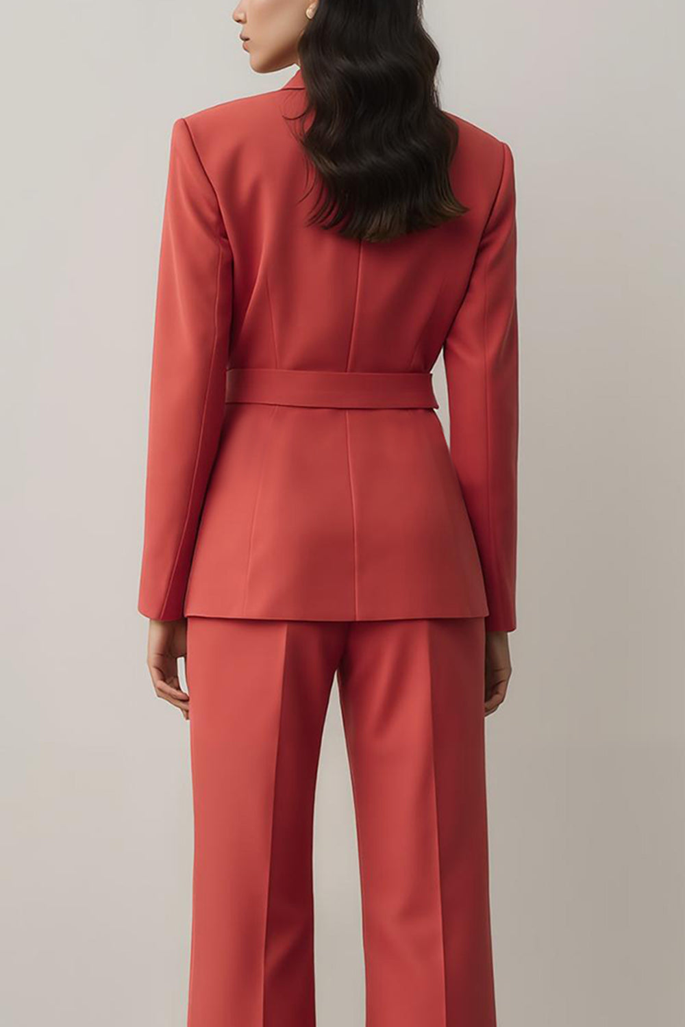 Red Long Sleeves Notched Lapel 2 Piece Prom Suits with Belt