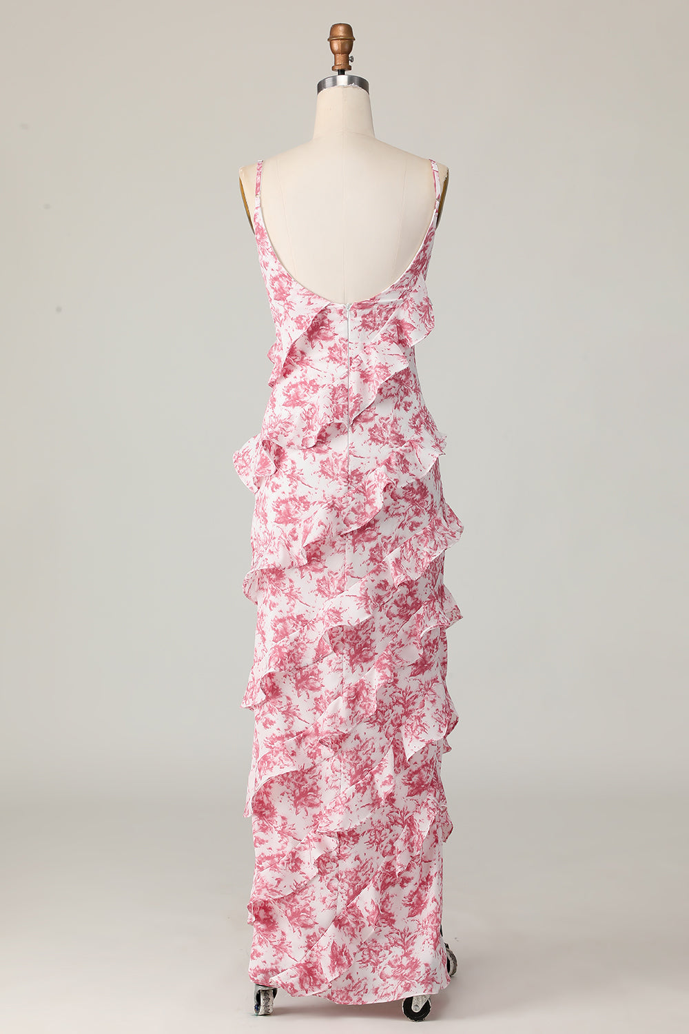 Maxi Blush Flower Sheath Ruffled Wedding Guest Dress with Slit