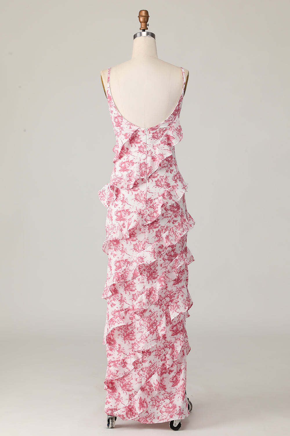 Maxi Blush Flower Sheath Ruffled Wedding Guest Dress with Slit