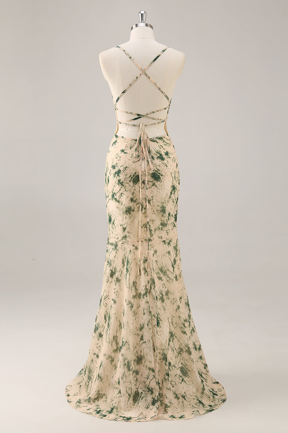 Champagne Mermaid Floral Maxi Wedding Guest Dress with Slit