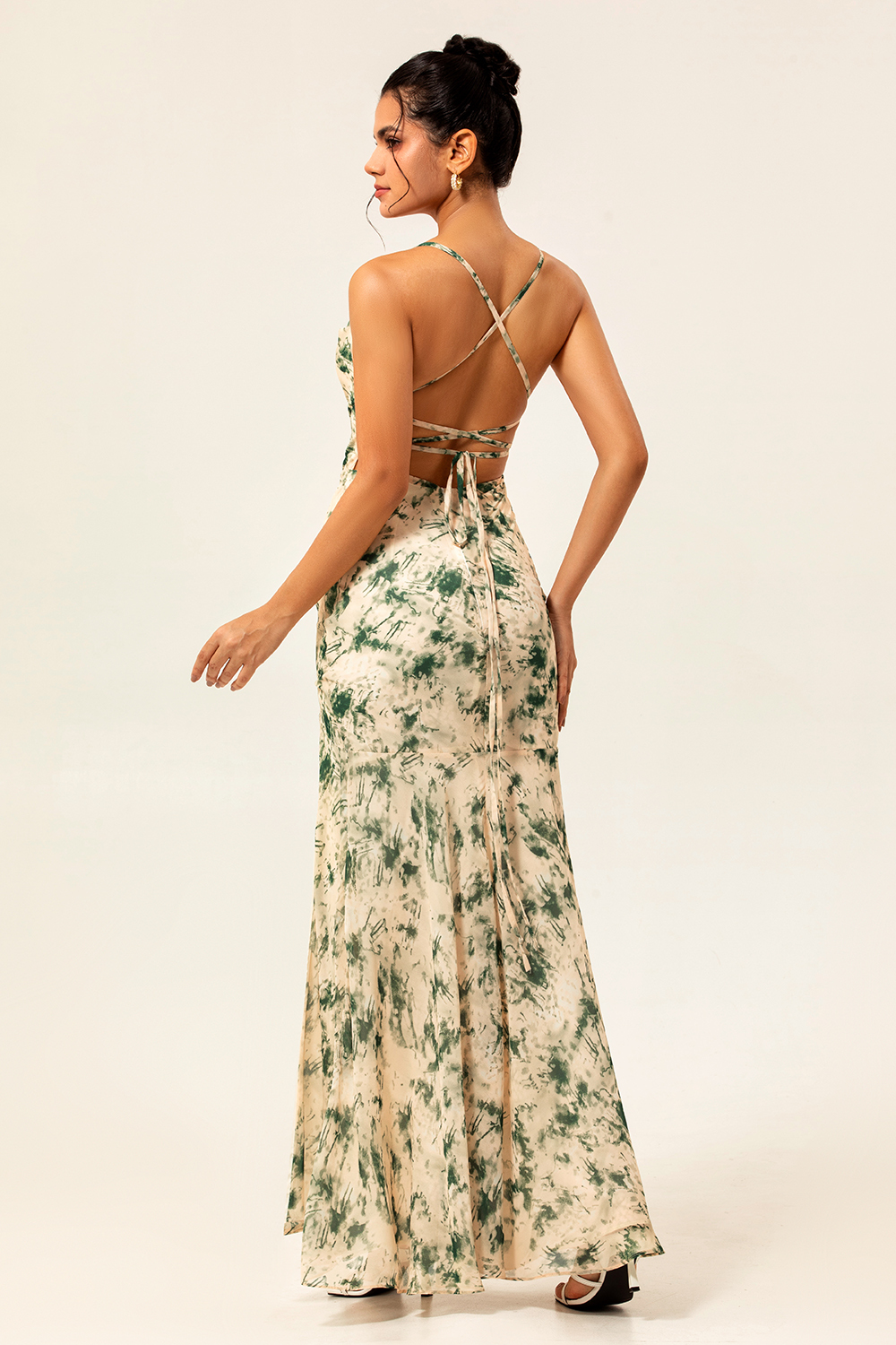 Champagne Mermaid Floral Maxi Wedding Guest Dress with Slit