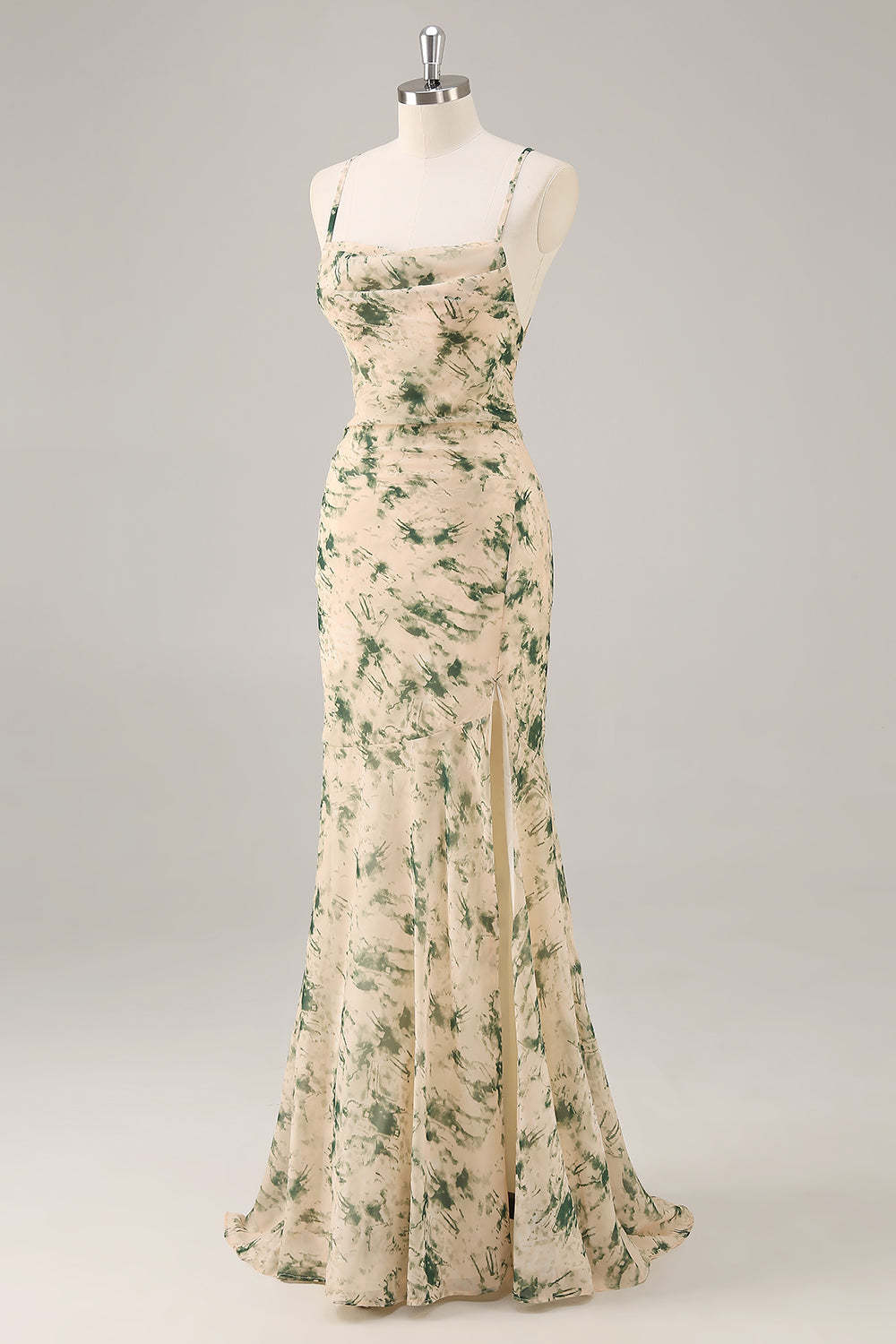 Champagne Mermaid Floral Maxi Wedding Guest Dress with Slit