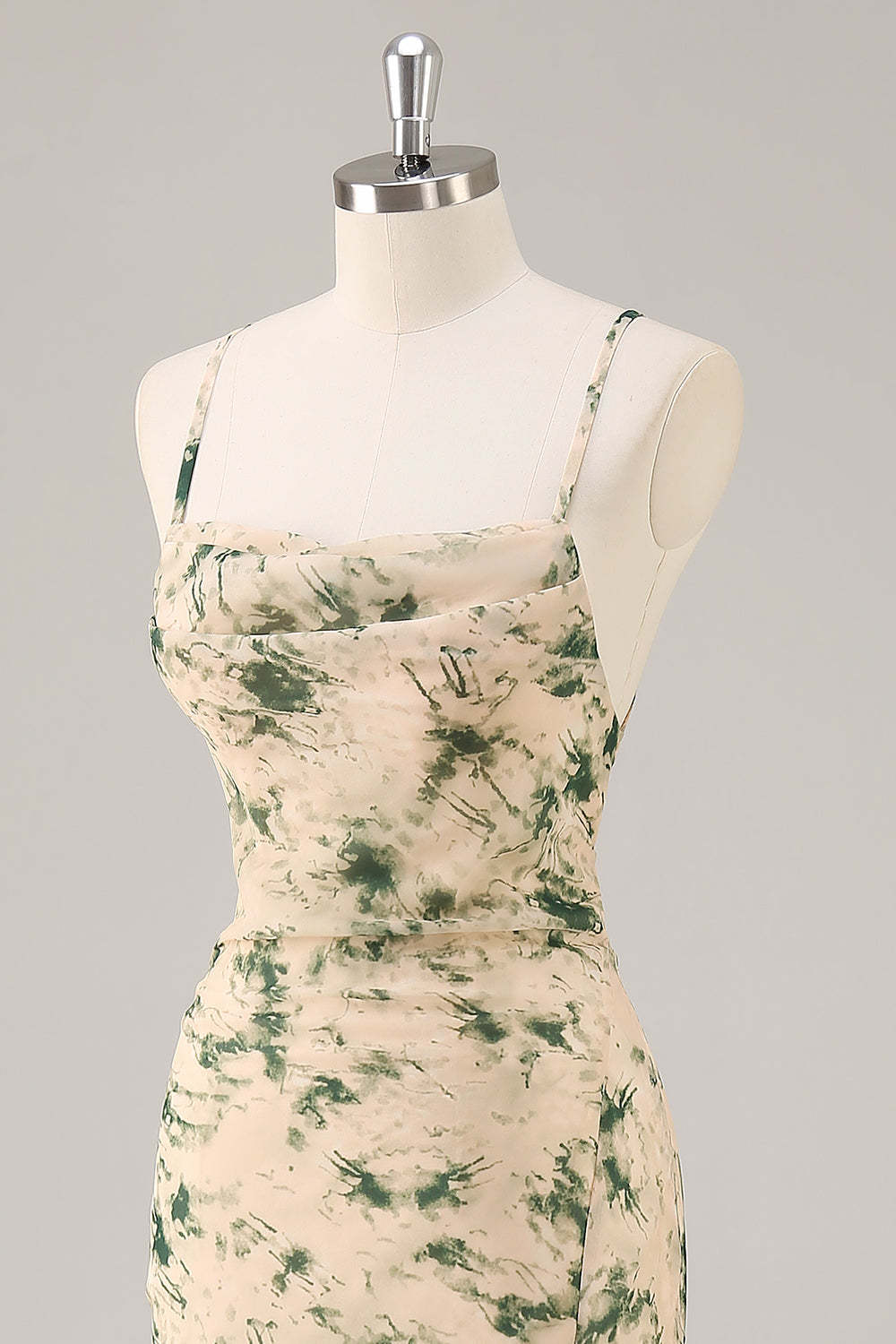 Champagne Mermaid Floral Maxi Wedding Guest Dress with Slit