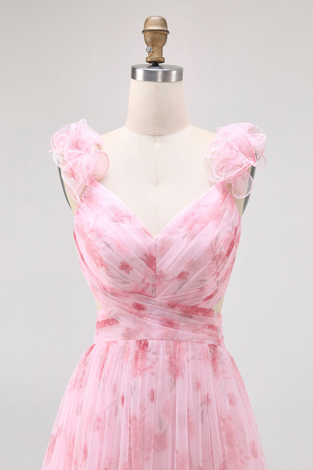 Blush Chiffon Floral V-Neck A Line Maxi Wedding Guest Dress