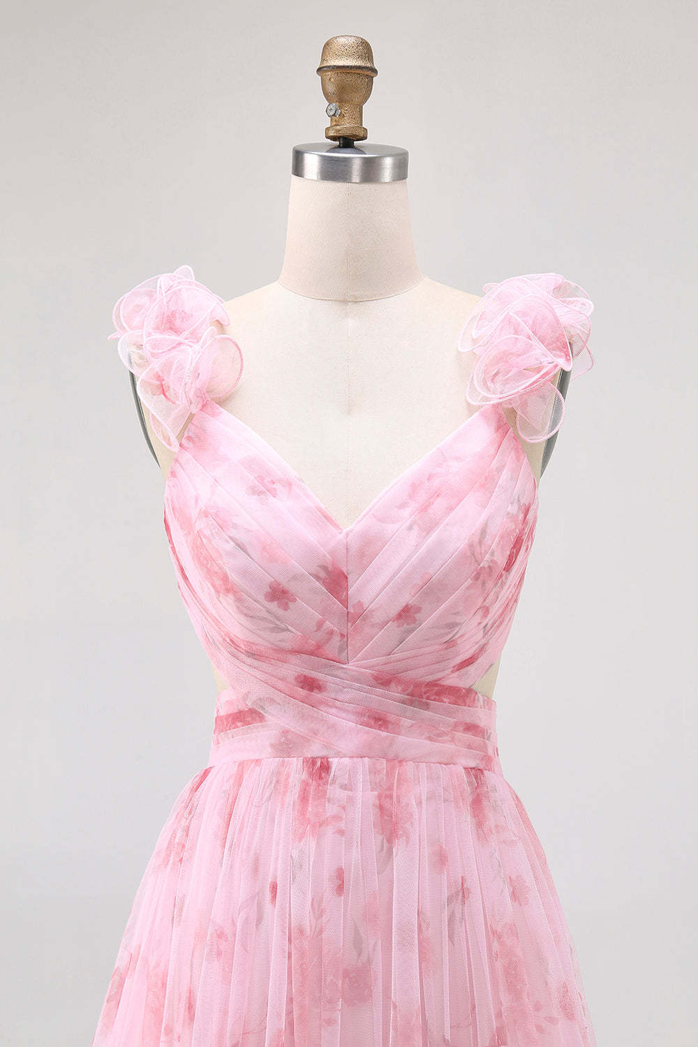 Blush Chiffon Floral V-Neck A Line Maxi Wedding Guest Dress
