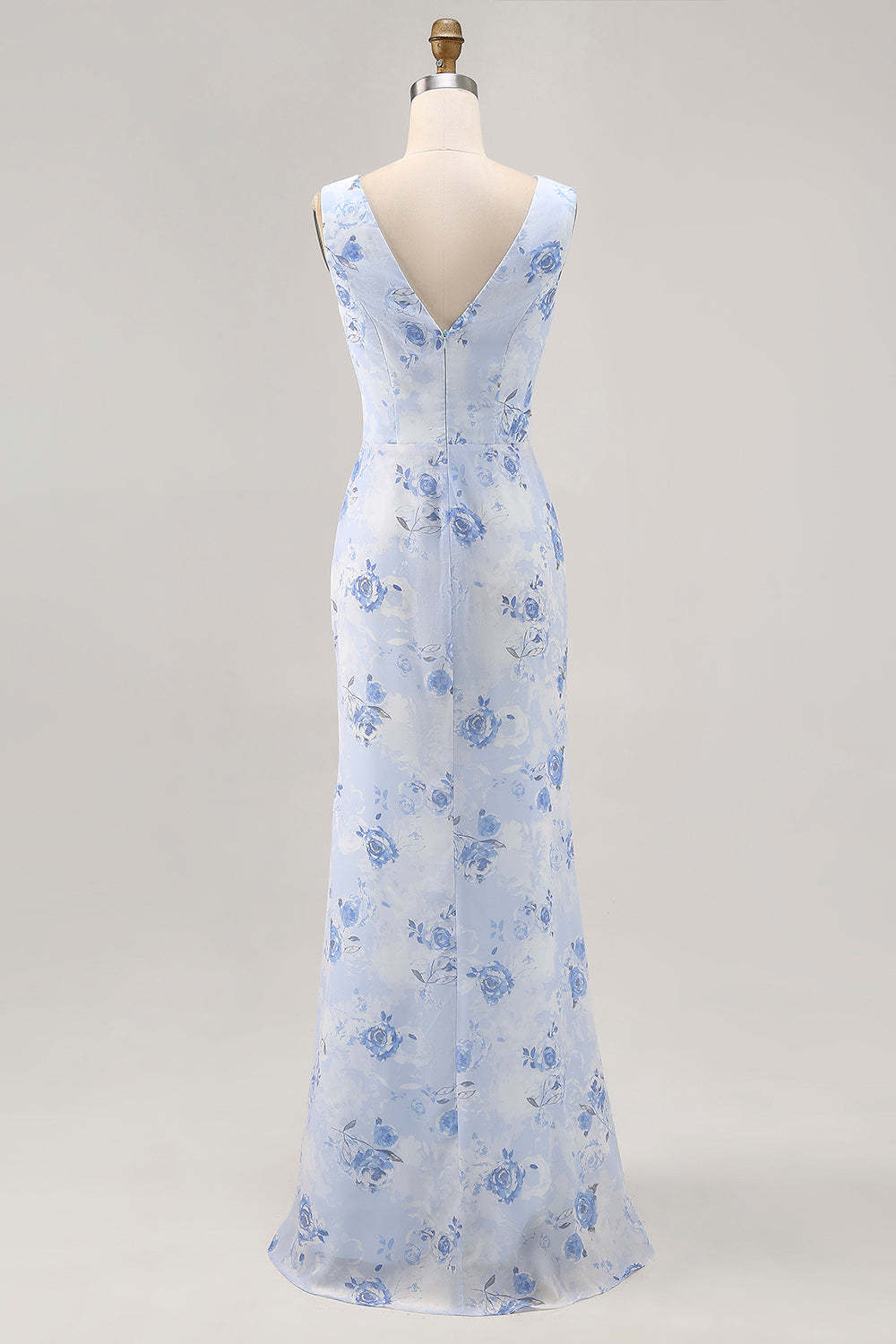 Elegant Blue Floral Mermaid Chiffon Maxi Wedding Guest Dress