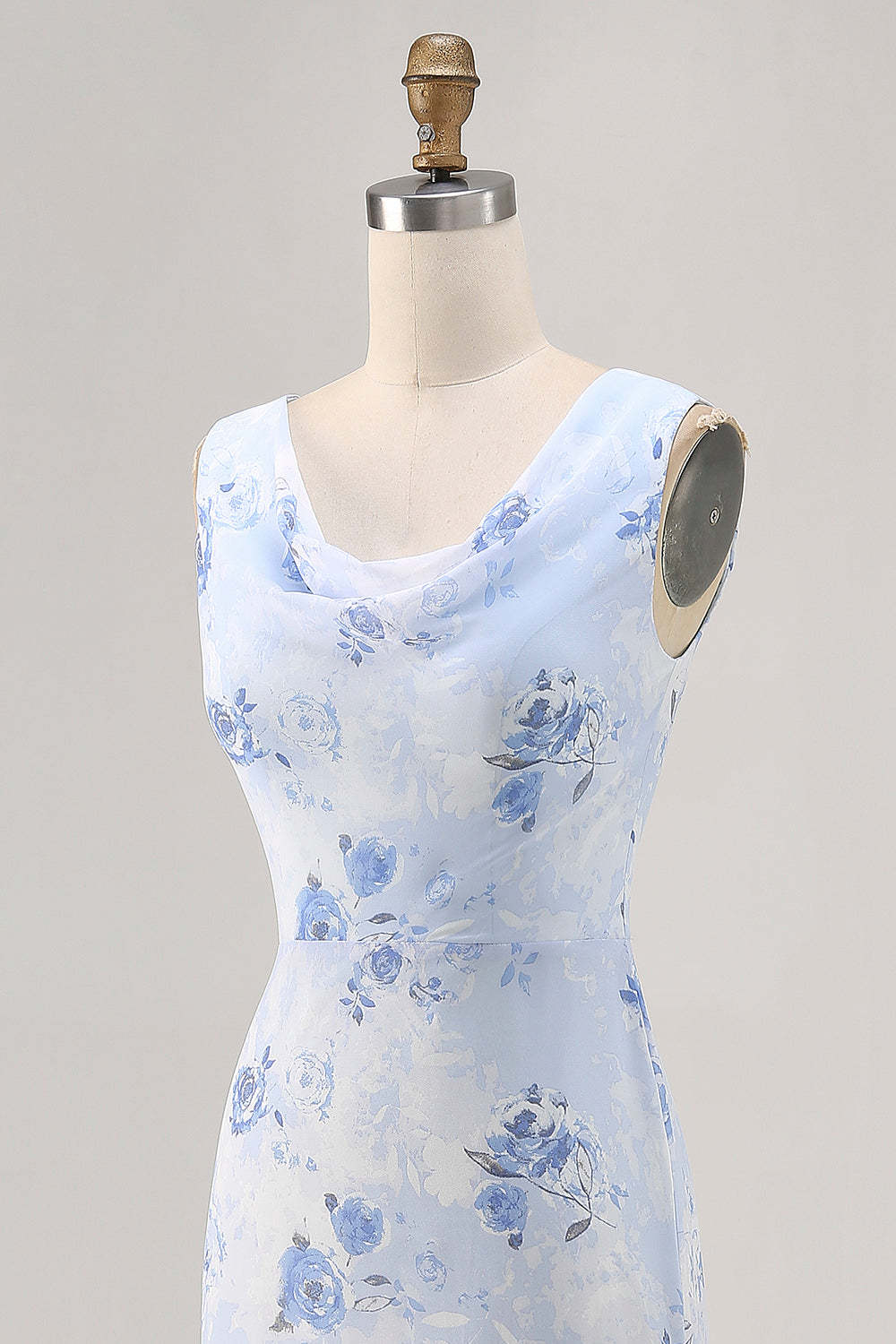 Elegant Blue Floral Mermaid Chiffon Maxi Wedding Guest Dress