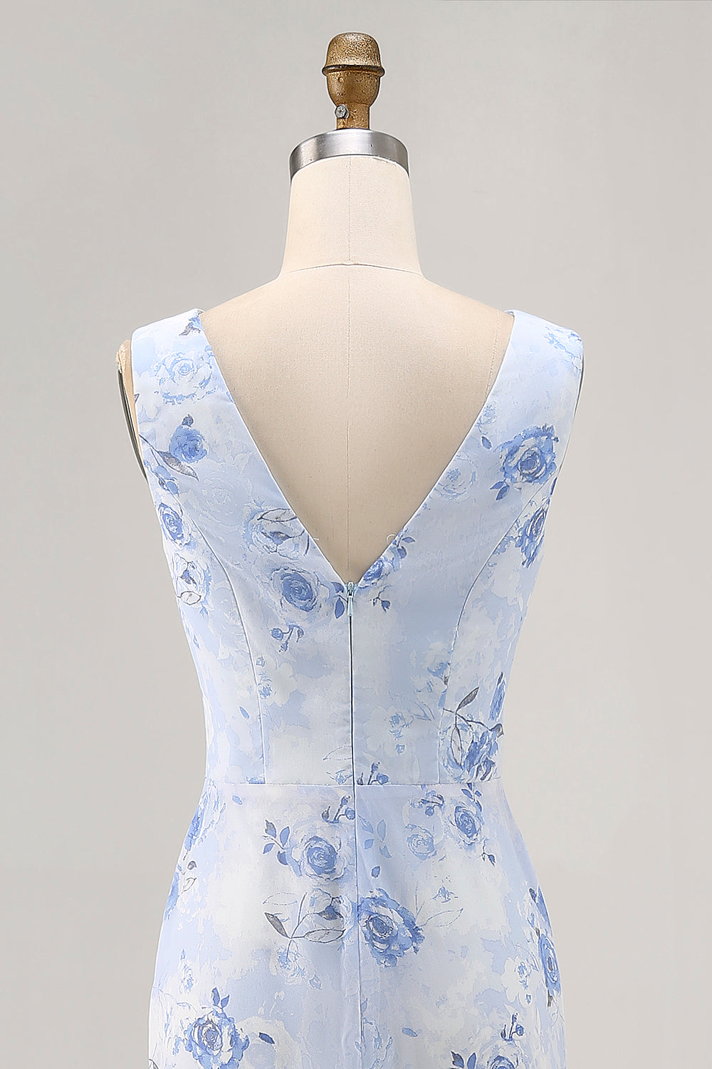 Elegant Blue Floral Mermaid Chiffon Maxi Wedding Guest Dress