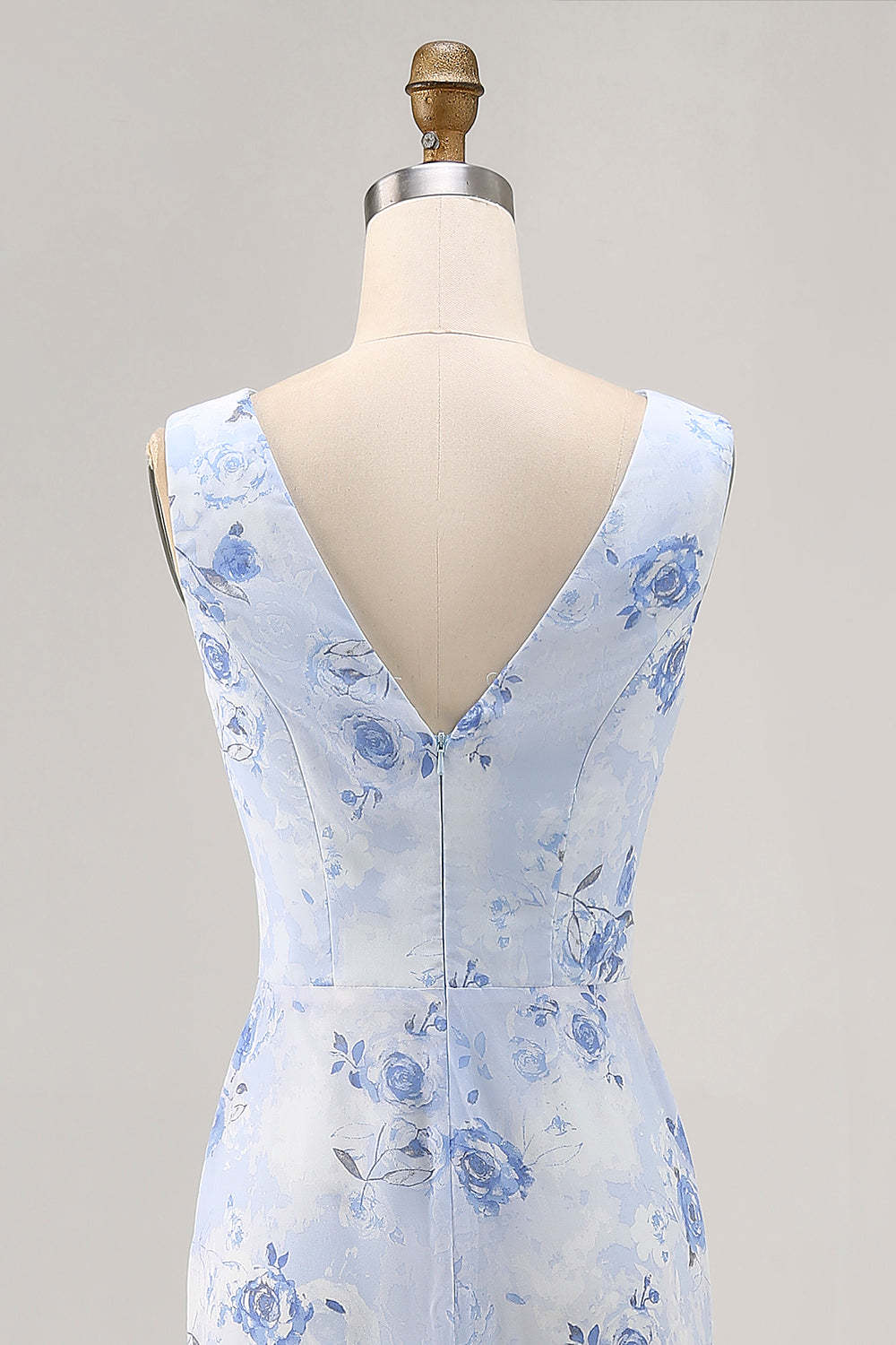 Elegant Blue Floral Mermaid Chiffon Maxi Wedding Guest Dress