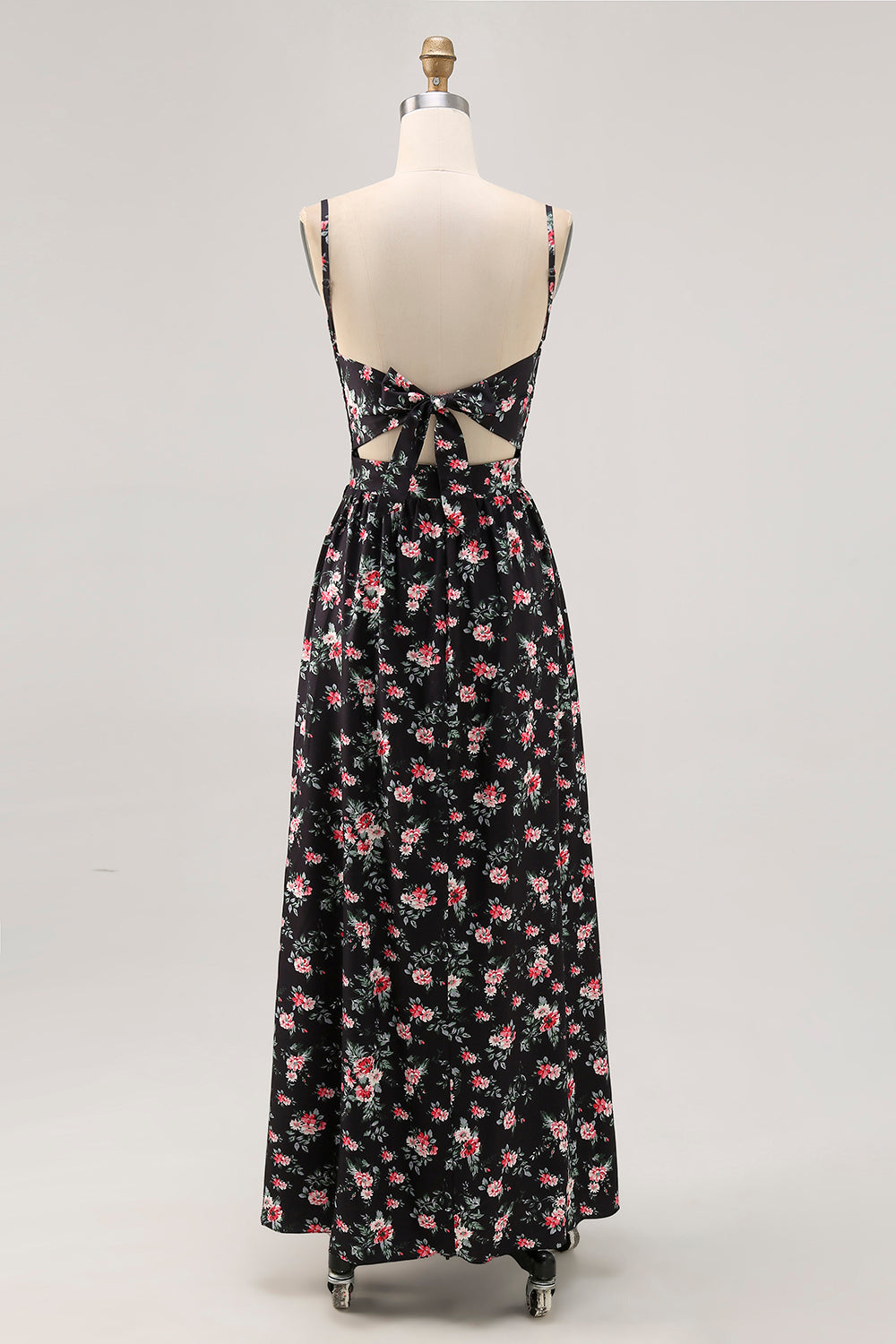 Black Floral Cut Out A Line Maxi Wedding Guest Dress with Slit