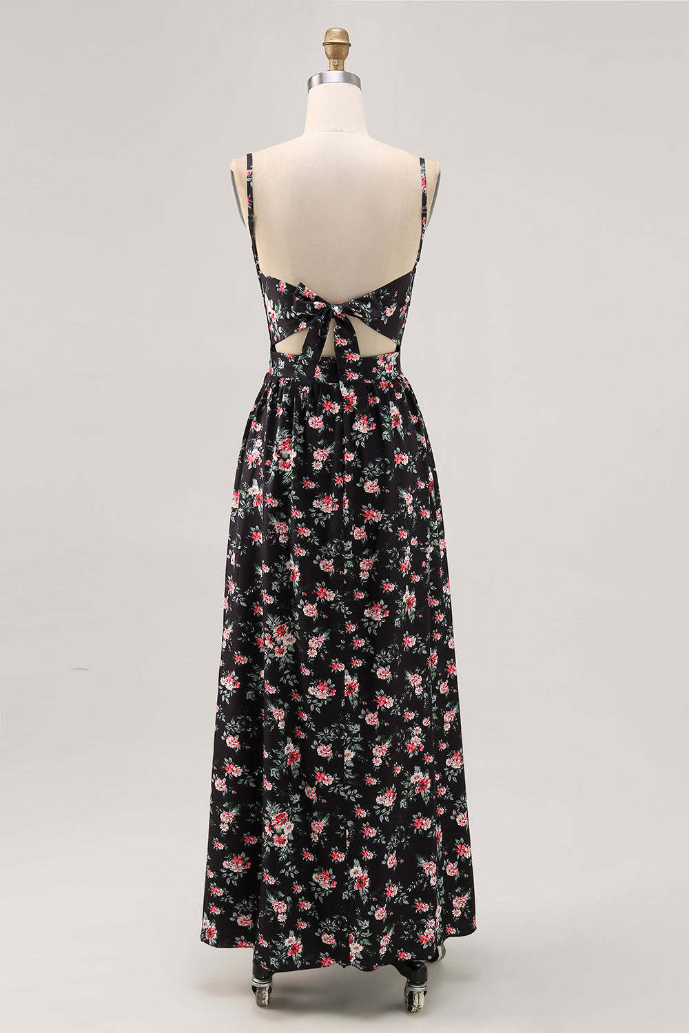 Black Floral Cut Out A Line Maxi Wedding Guest Dress with Slit