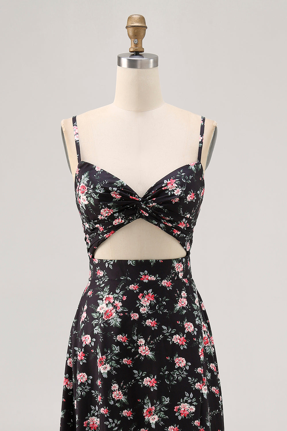 Black Floral Cut Out A Line Maxi Wedding Guest Dress with Slit