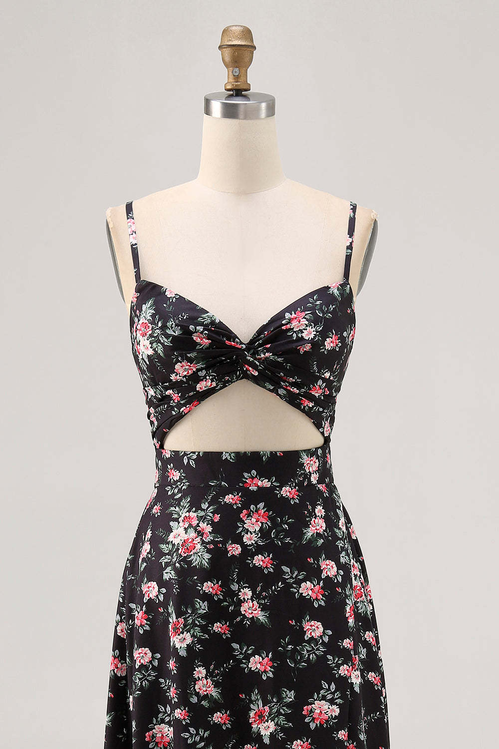 Black Floral Cut Out A Line Maxi Wedding Guest Dress with Slit