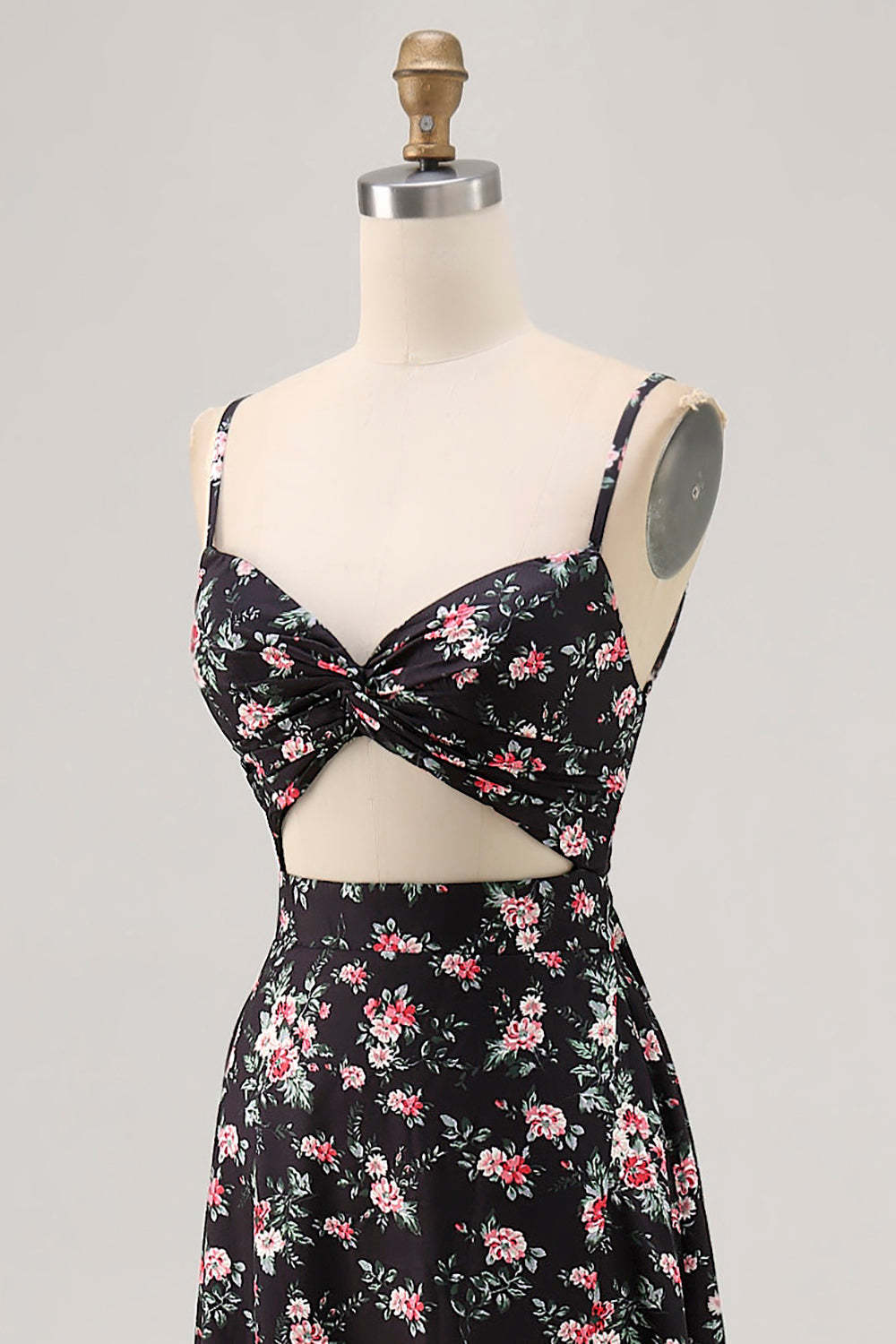 Black Floral Cut Out A Line Maxi Wedding Guest Dress with Slit