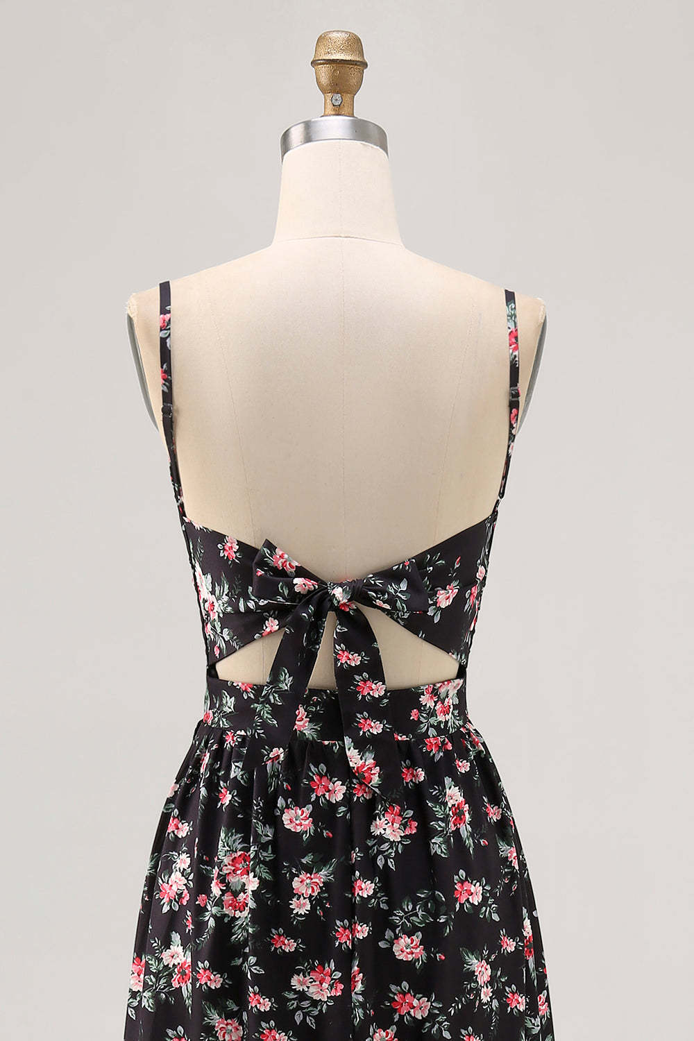 Black Floral Cut Out A Line Maxi Wedding Guest Dress with Slit