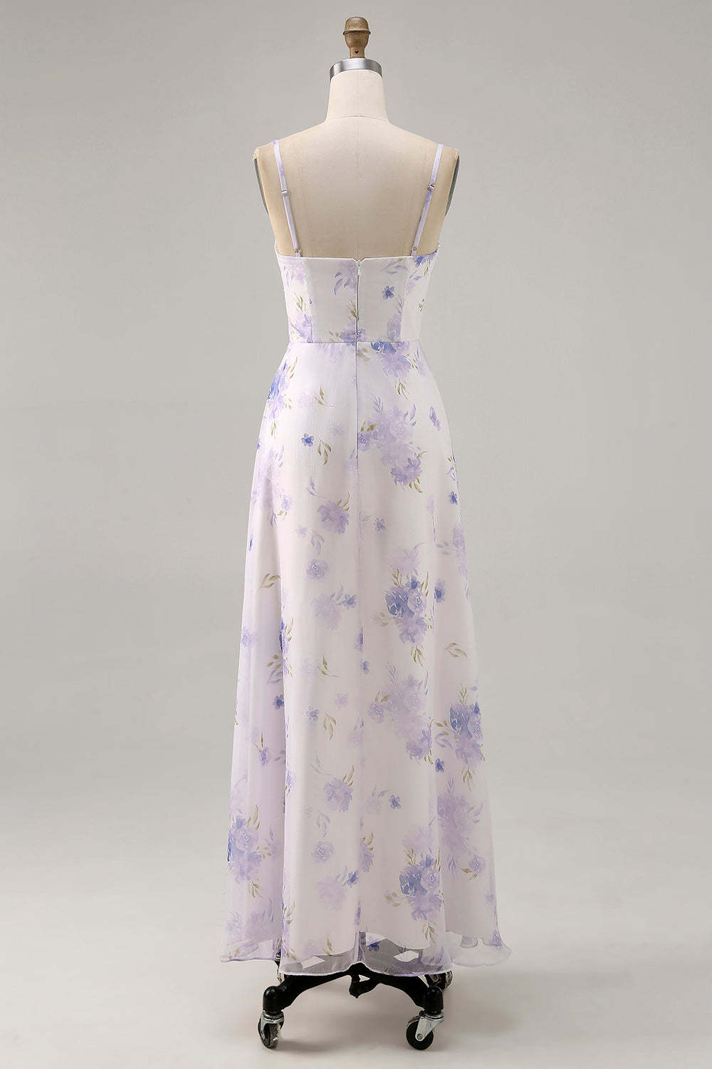 Lavender Floral Cut Out Font Twist Maxi Wedding Guest Dress with Slit