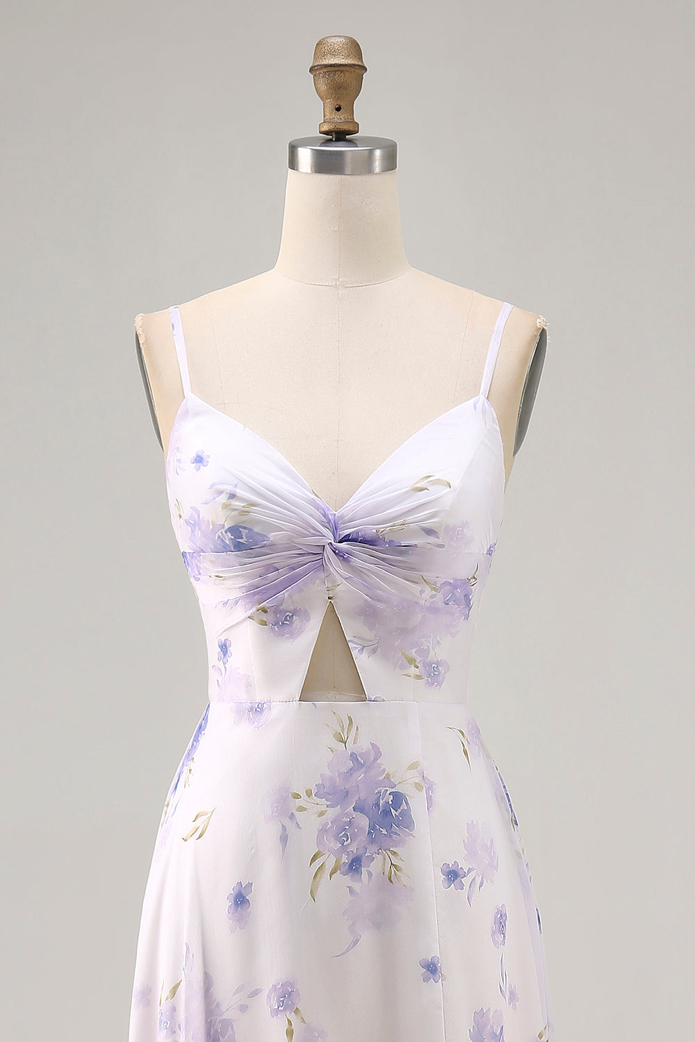 Lavender Floral Cut Out Font Twist Maxi Wedding Guest Dress with Slit