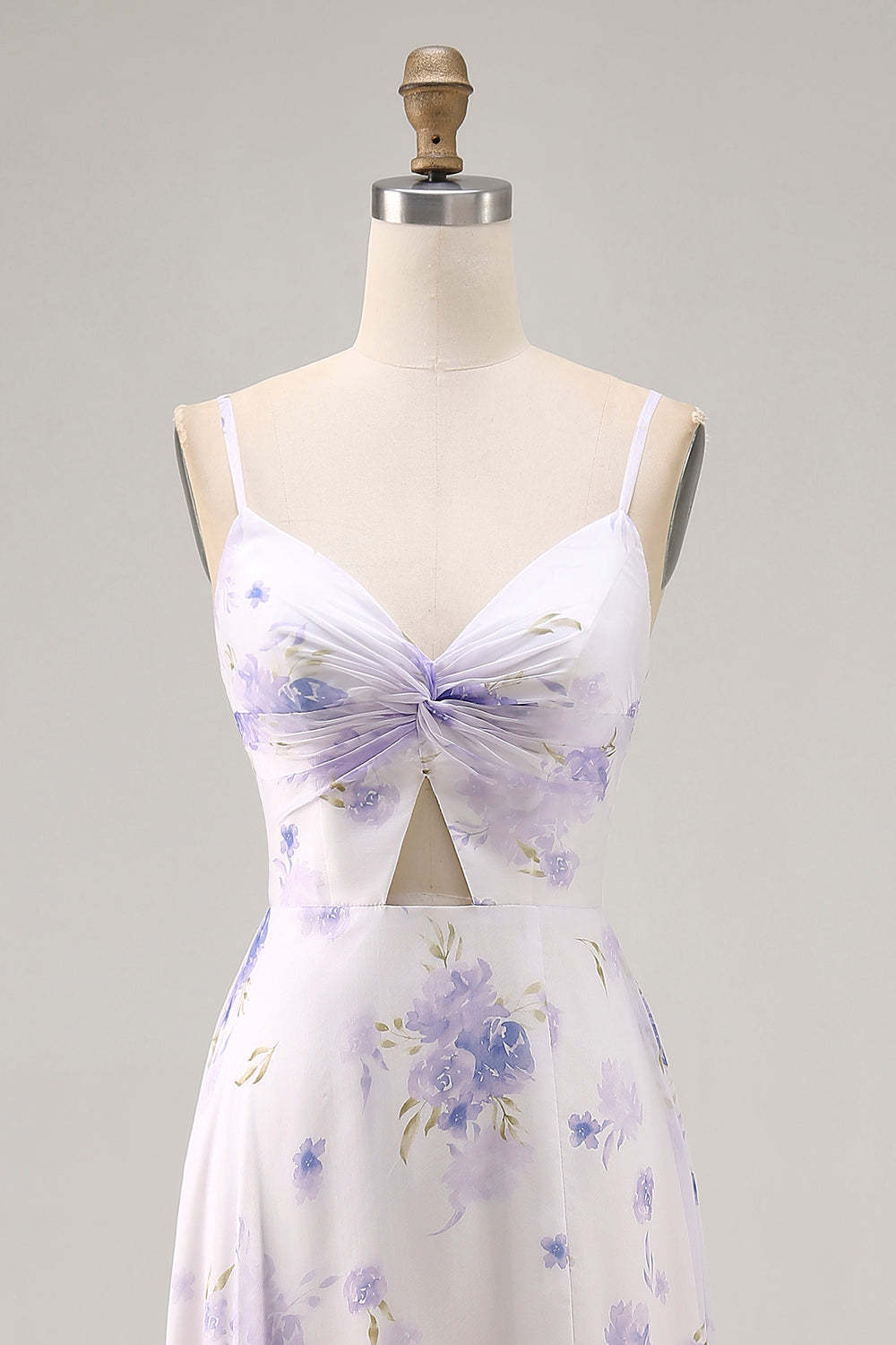 Lavender Floral Cut Out Font Twist Maxi Wedding Guest Dress with Slit