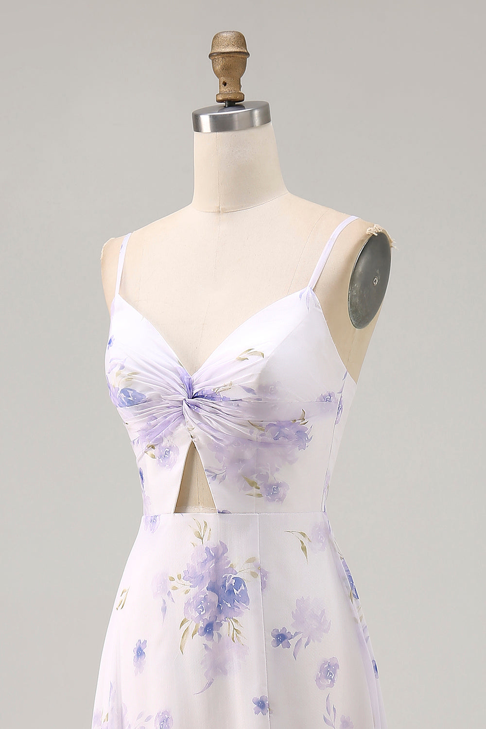 Lavender Floral Cut Out Font Twist Maxi Wedding Guest Dress with Slit