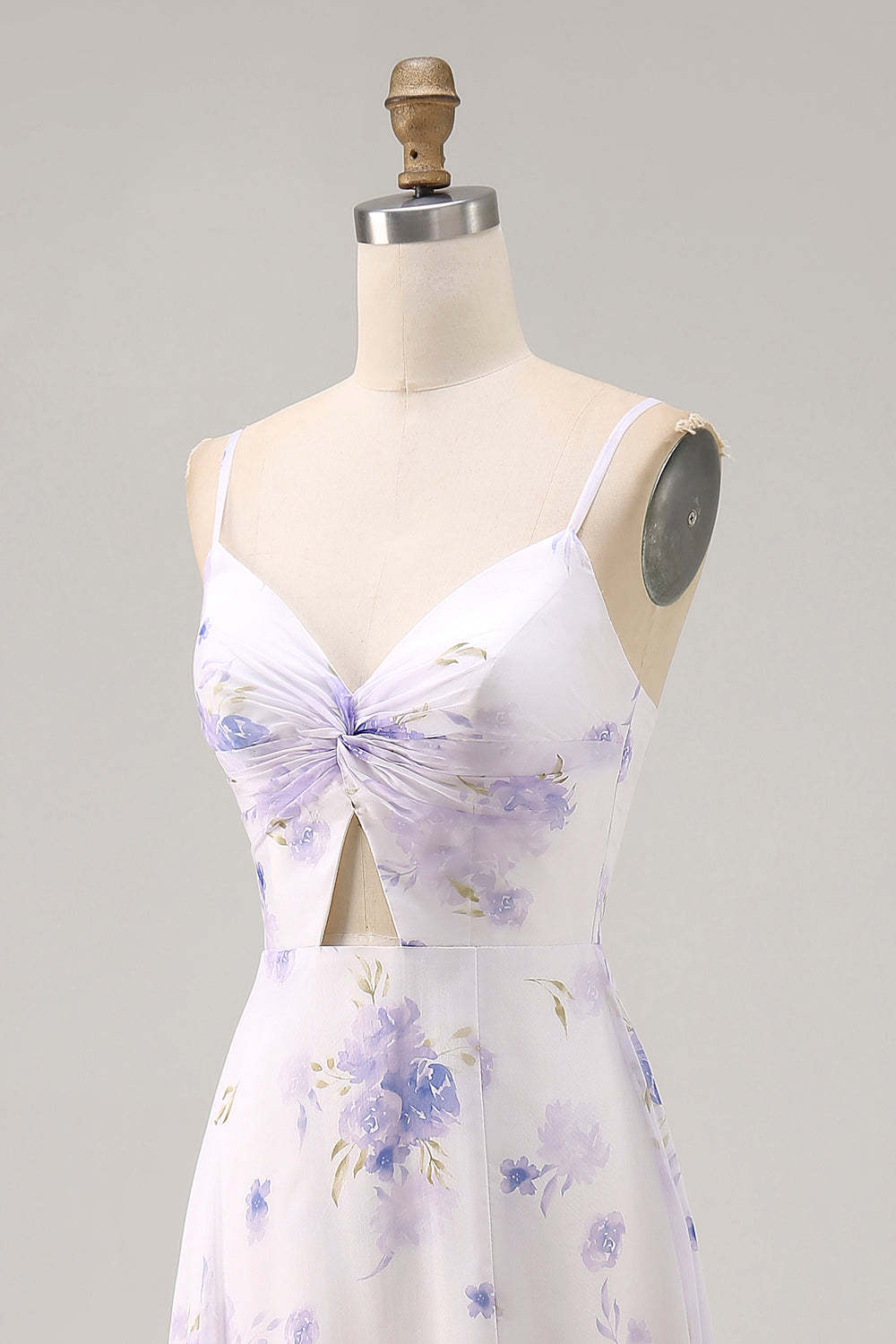 Lavender Floral Cut Out Font Twist Maxi Wedding Guest Dress with Slit