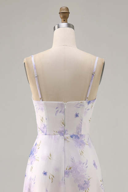 Lavender Floral Cut Out Font Twist Maxi Wedding Guest Dress with Slit