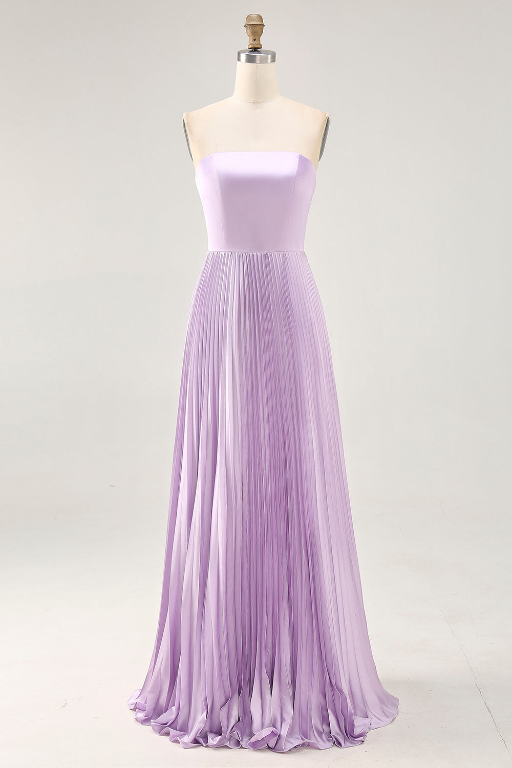 Maxi Lilac Strapless A Line Bridesmaid Dress with Pleats