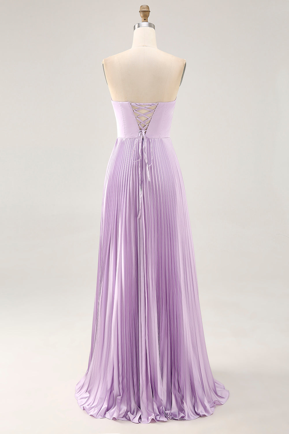 Maxi Lilac Strapless A Line Bridesmaid Dress with Pleats