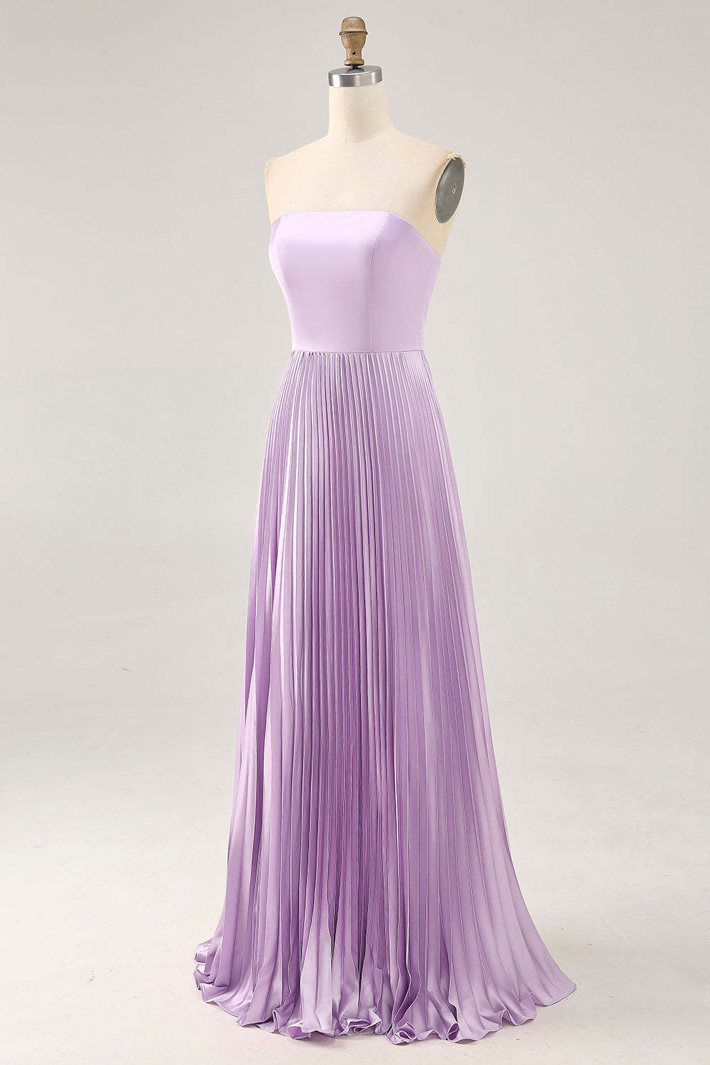 Maxi Lilac Strapless A Line Bridesmaid Dress with Pleats