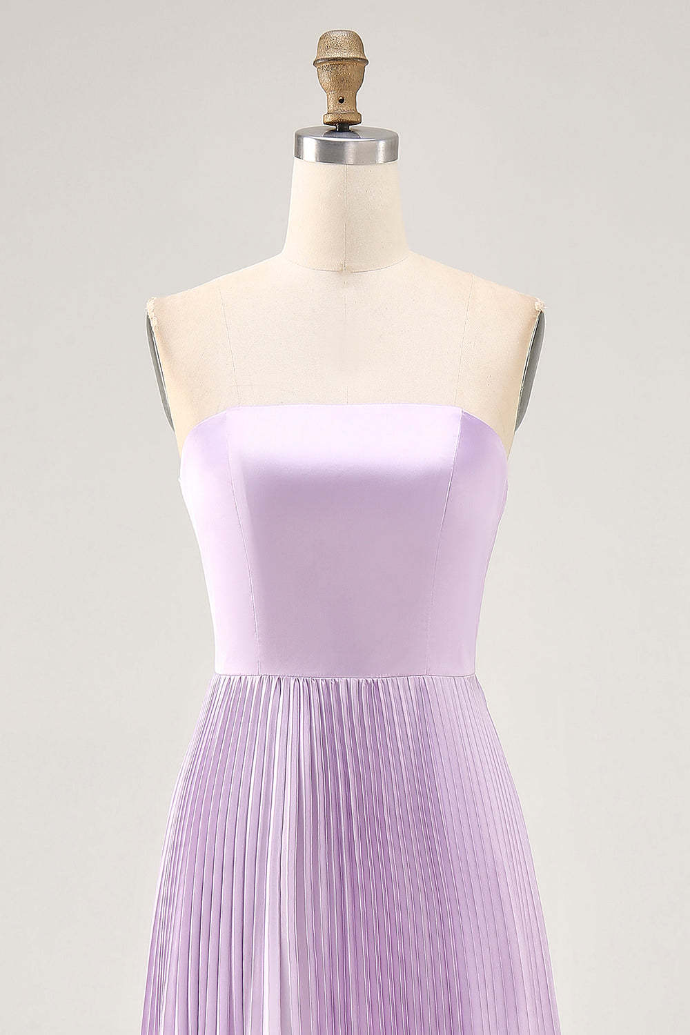 Maxi Lilac Strapless A Line Bridesmaid Dress with Pleats