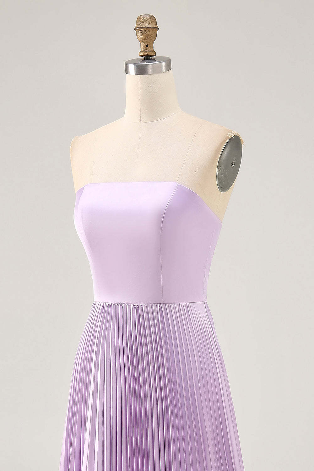 Maxi Lilac Strapless A Line Bridesmaid Dress with Pleats