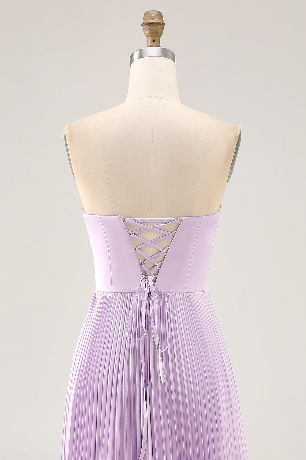 Maxi Lilac Strapless A Line Bridesmaid Dress with Pleats