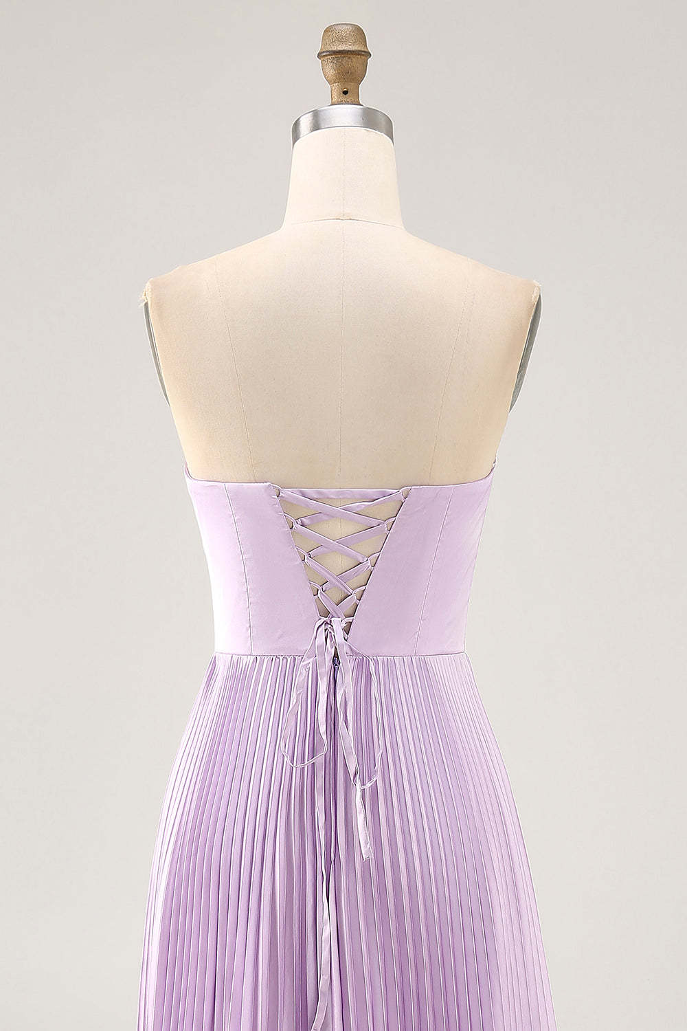 Maxi Lilac Strapless A Line Bridesmaid Dress with Pleats