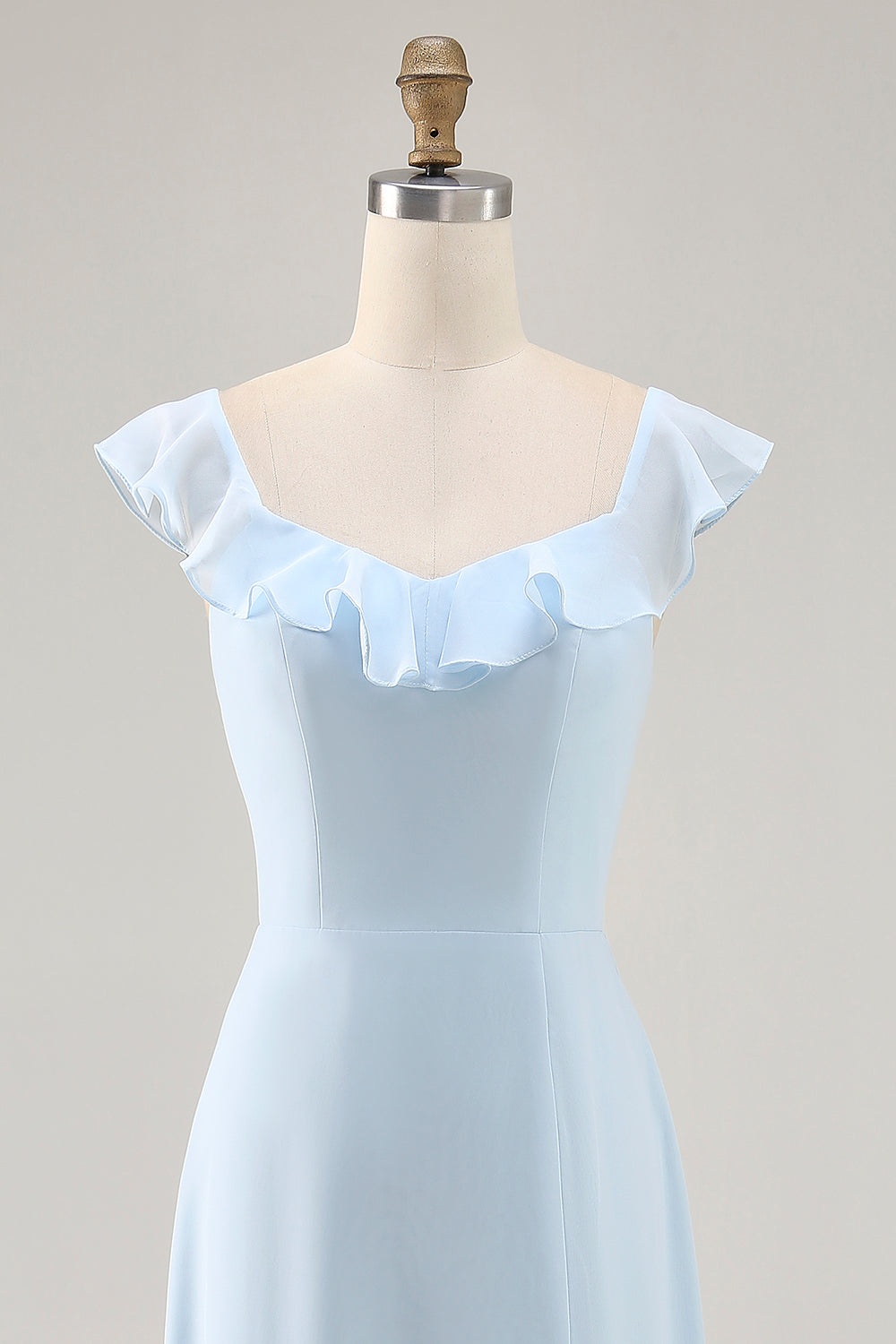 Sky Blue Chiffon Tiered Maxi Bridesmaid Dress with Ruffles