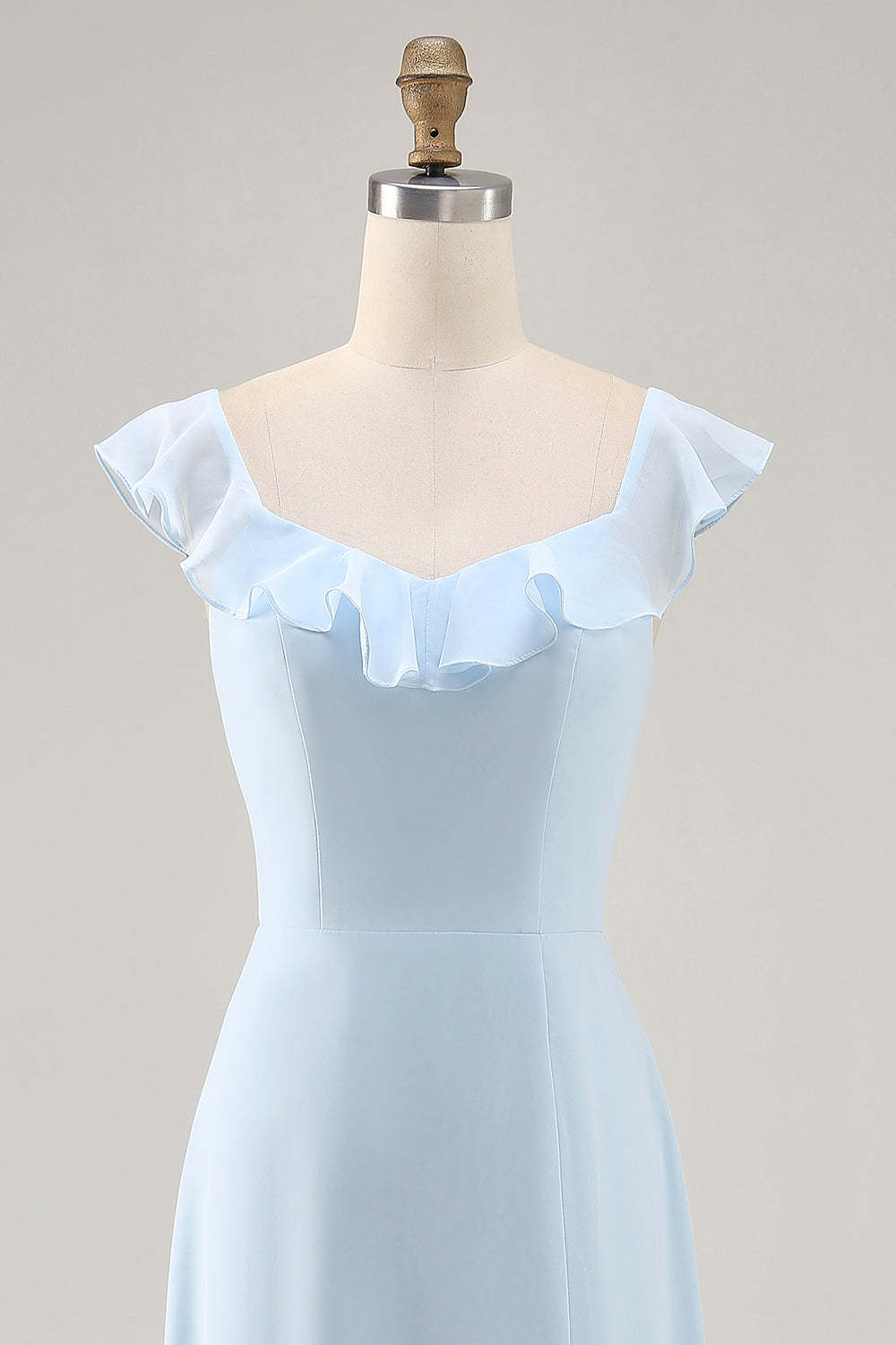 Sky Blue Chiffon Tiered Maxi Bridesmaid Dress with Ruffles